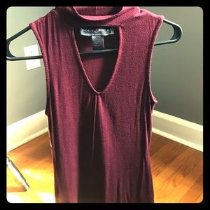 Maroon Plunge V-Neck Tank with Choker